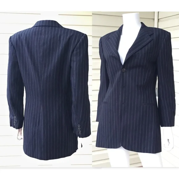 Ralph Lauren pinstriped blazer navy wool blend 4 - Picture 5 of 8